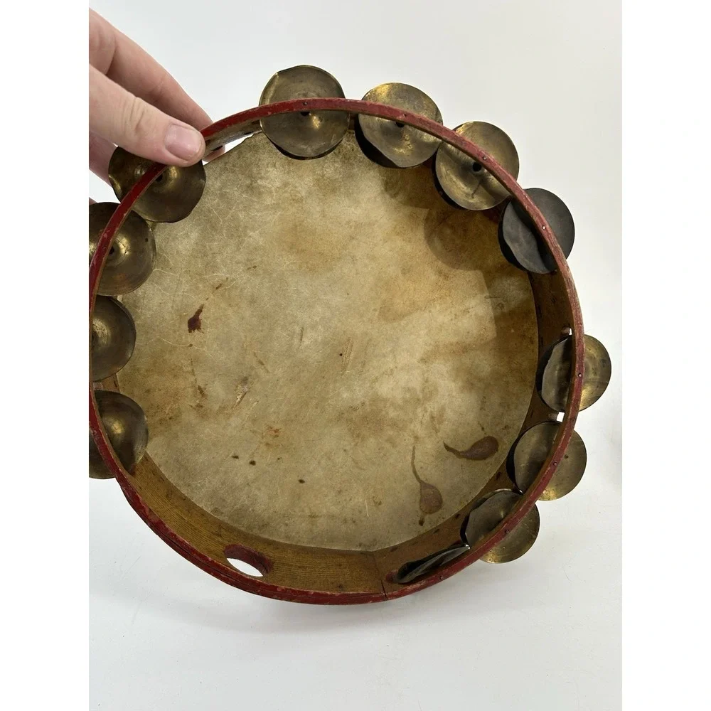 Vintage Rawhide Tambourine Lot Of 3 Calf Skin Head